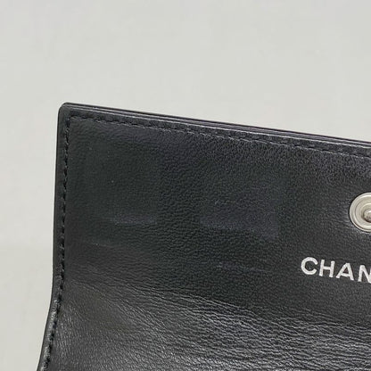 Chanel Card Case Choco Bar Patent Leather Black Silver Hardware Women
