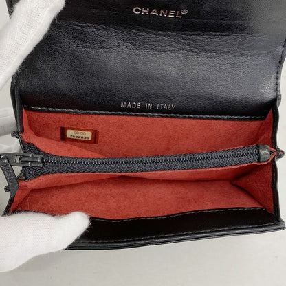 Chanel Card Case Choco Bar Patent Leather Black Silver Hardware Women