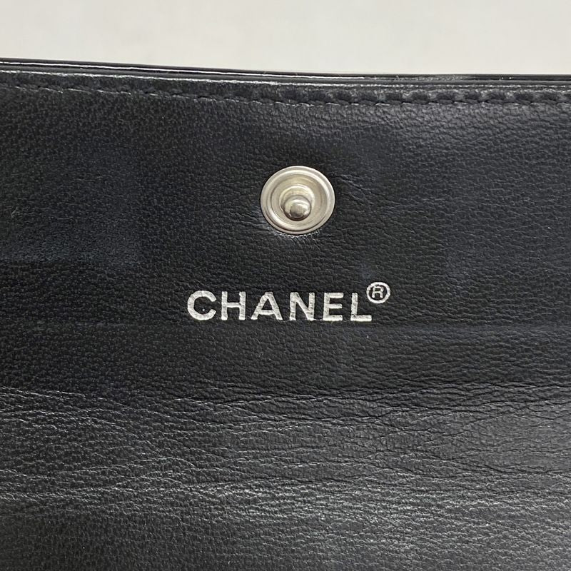 Chanel Card Case Choco Bar Patent Leather Black Silver Hardware Women