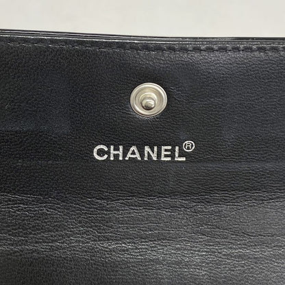 Chanel Card Case Choco Bar Patent Leather Black Silver Hardware Women