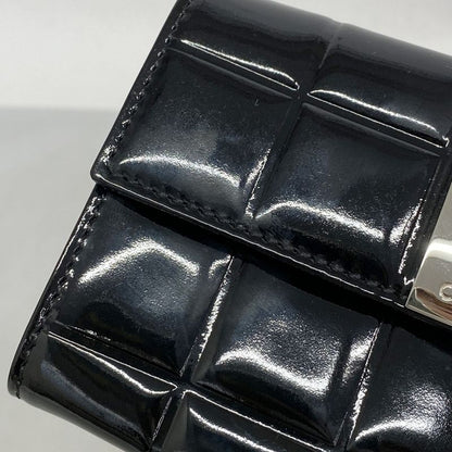 Chanel Card Case Choco Bar Patent Leather Black Silver Hardware Women