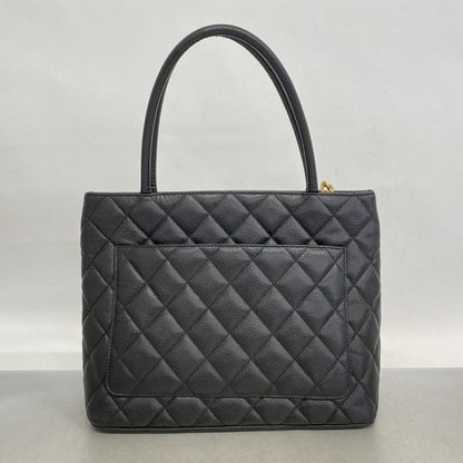 Chanel Tote Bag Revival Tote Caviar Skin Black Gold Hardware Women's