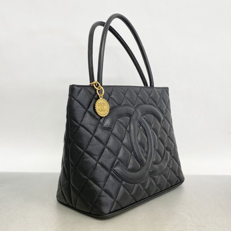 Chanel Tote Bag Revival Tote Caviar Skin Black Gold Hardware Women's