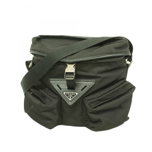 Prada Shoulder Bag Nylon Black Silver Hardware Men's
