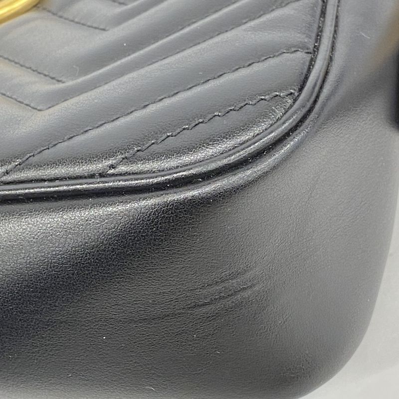 Gucci Shoulder Bag GG Marmont 447632 Leather Black Gold Hardware Women