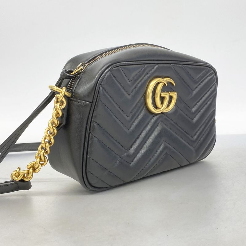 Gucci Shoulder Bag GG Marmont 447632 Leather Black Gold Hardware Women