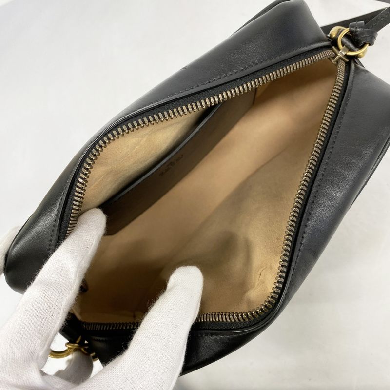 Gucci Shoulder Bag GG Marmont 447632 Leather Black Gold Hardware Women