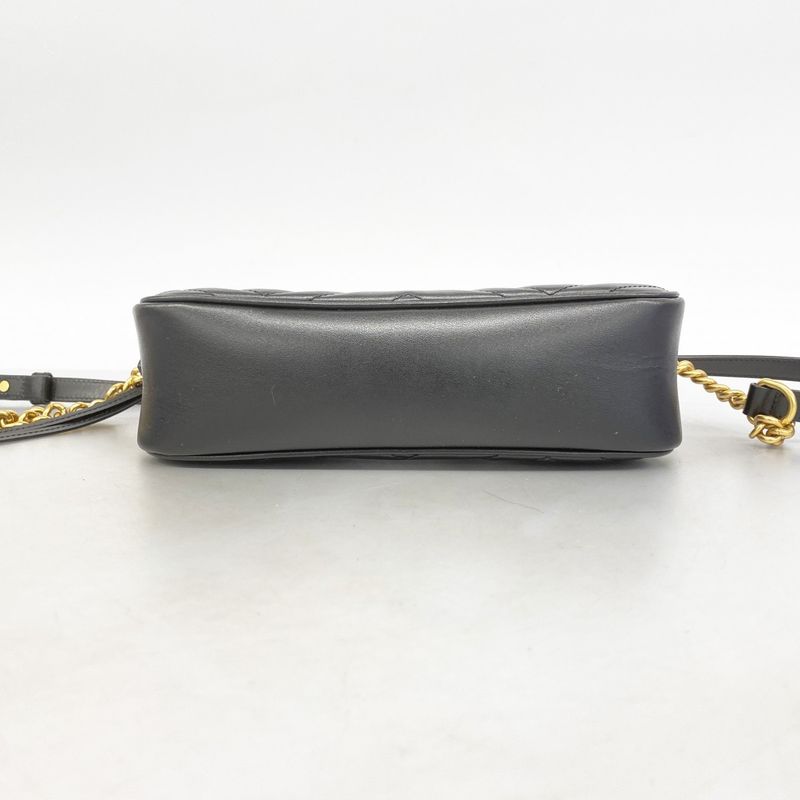 Gucci Shoulder Bag GG Marmont 447632 Leather Black Gold Hardware Women