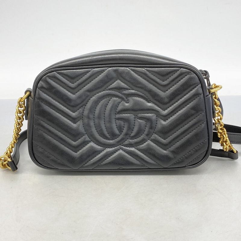 Gucci Shoulder Bag GG Marmont 447632 Leather Black Gold Hardware Women