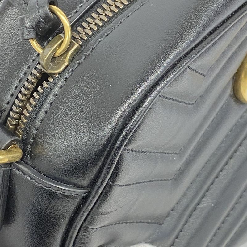 Gucci Shoulder Bag GG Marmont 447632 Leather Black Gold Hardware Women