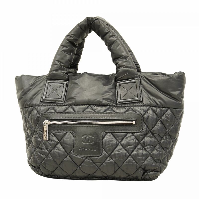 Chanel Tote Bag Coco Cocoon Nylon Black Silver Hardware Women's