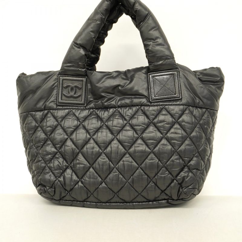 Chanel Tote Bag Coco Cocoon Nylon Black Silver Hardware Women's