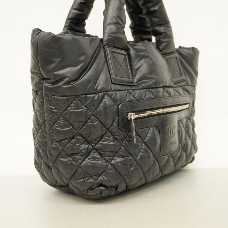 Chanel Tote Bag Coco Cocoon Nylon Black Silver Hardware Women's