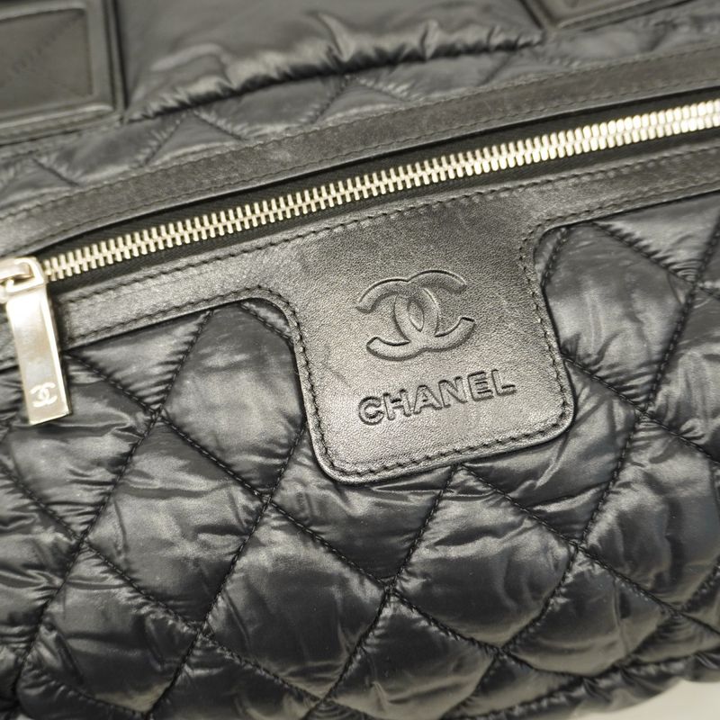 Chanel Tote Bag Coco Cocoon Nylon Black Silver Hardware Women's