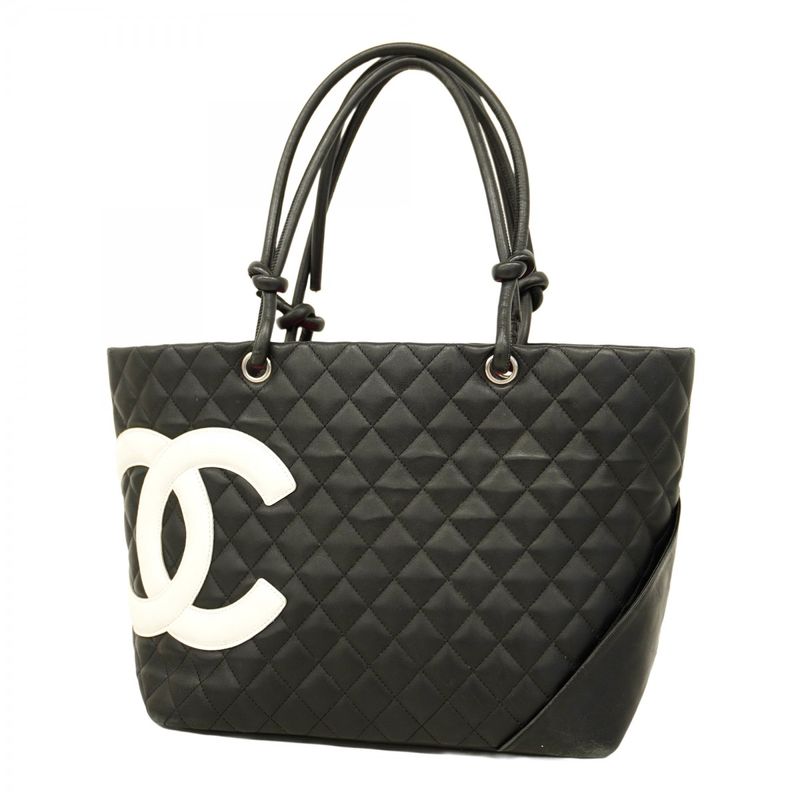 Chanel Tote Bag Cambon Lambskin Black Silver Hardware Women