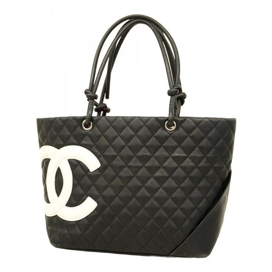 Chanel Tote Bag Cambon Lambskin Black Silver Hardware Women
