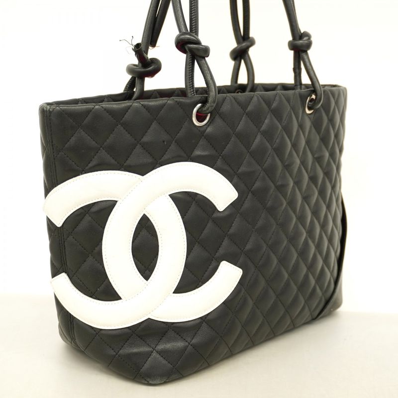 Chanel Tote Bag Cambon Lambskin Black Silver Hardware Women