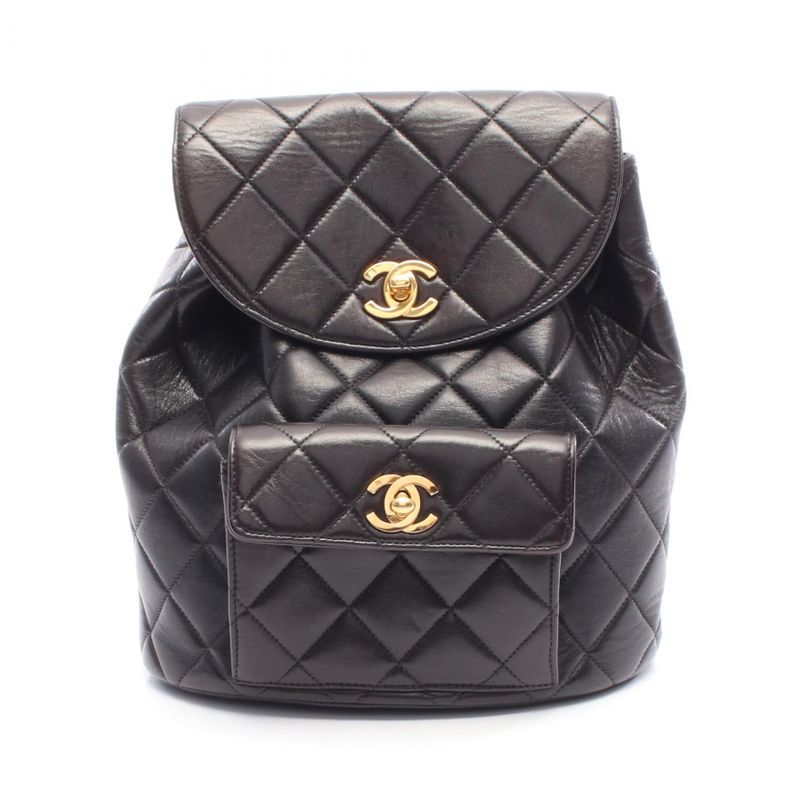 Chanel Backpack Sac Backpack Matelasse Black Lambskin Matelasse Double Turnlock