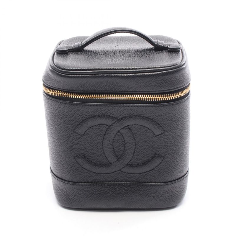 Chanel Handbag Coco Mark Black Caviar Skin (grained Calf) Matelasse Vertical