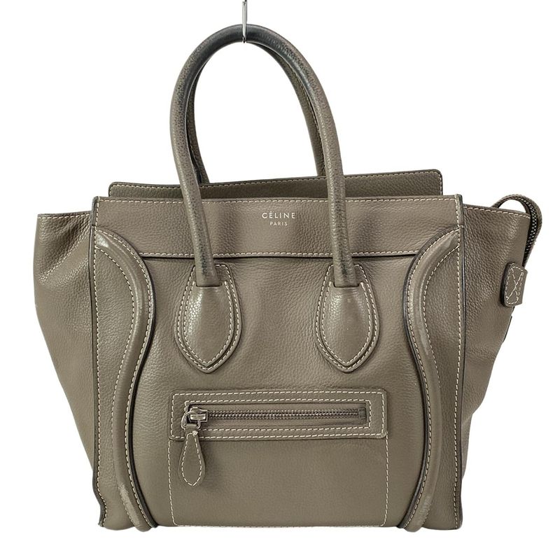 Celine Handbag Luggage Micro Shopper Gray Beige Leather