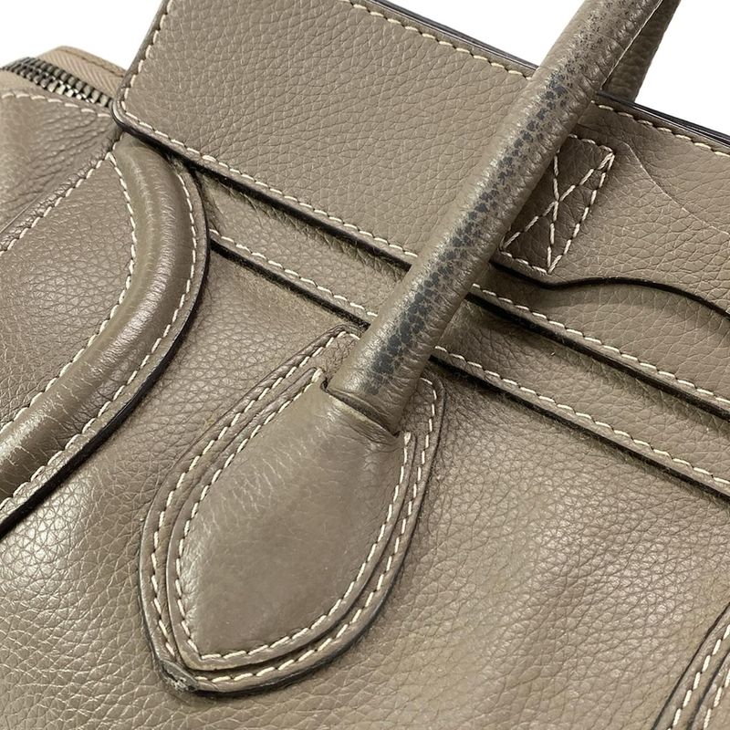 Celine Handbag Luggage Micro Shopper Gray Beige Leather