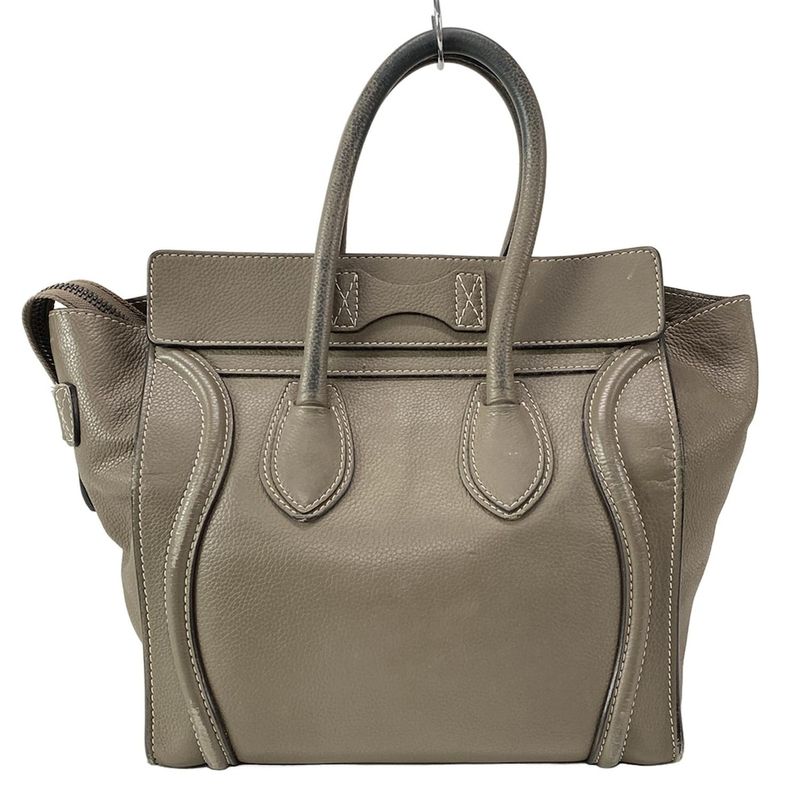 Celine Handbag Luggage Micro Shopper Gray Beige Leather