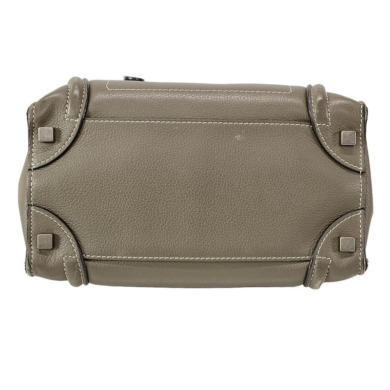 Celine Handbag Luggage Micro Shopper Gray Beige Leather