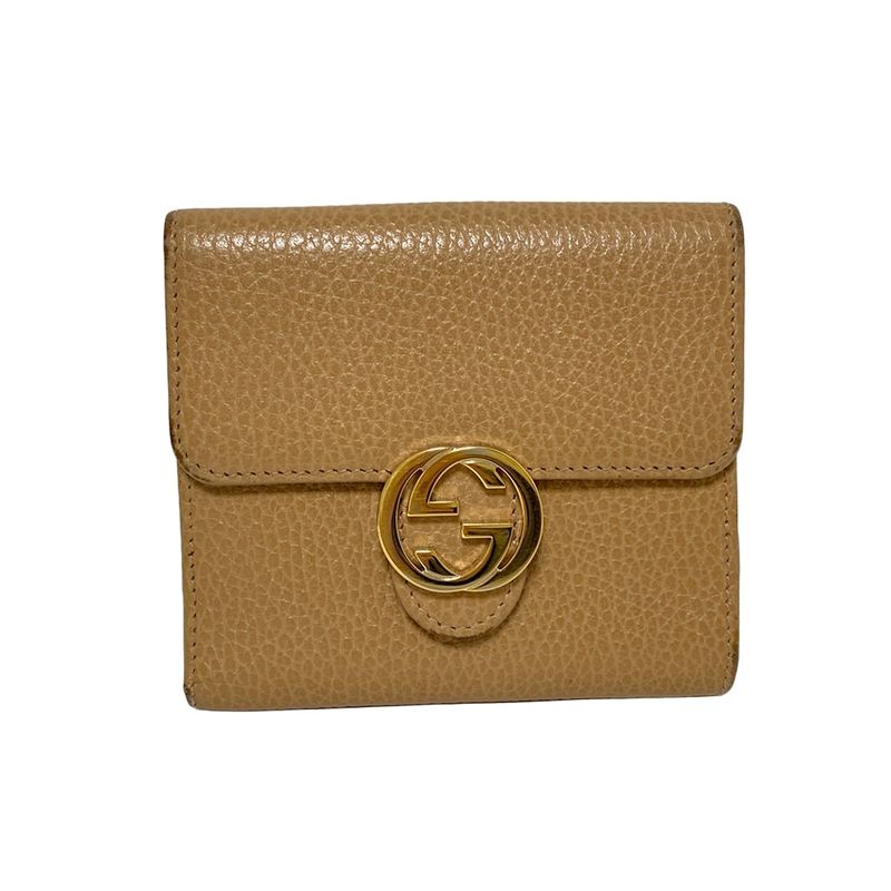 Gucci W Hook Wallet Interlocking G 615525 Light Brown Leather