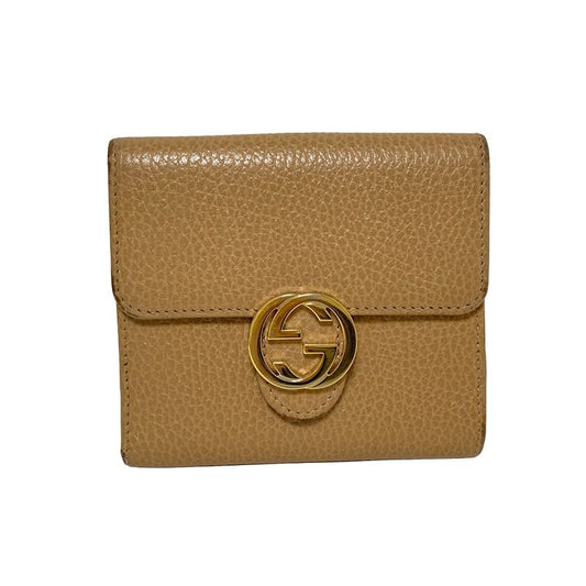 Gucci W Hook Wallet Interlocking G 615525 Light Brown Leather