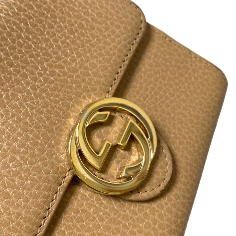 Gucci W Hook Wallet Interlocking G 615525 Light Brown Leather