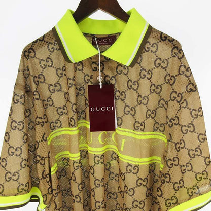 Gucci 24 XL GG Print All Over Pattern Logo Short Sleeve Mesh Polo Shirt T-shirt