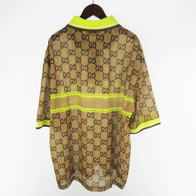 Gucci 24 XL GG Print All Over Pattern Logo Short Sleeve Mesh Polo Shirt T-shirt