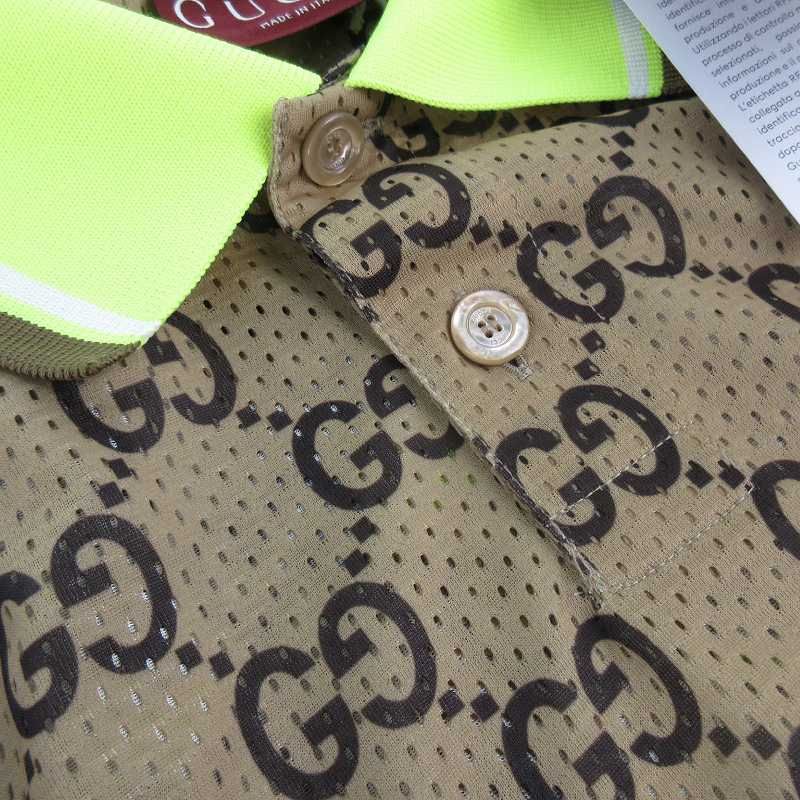 Gucci 24 XL GG Print All Over Pattern Logo Short Sleeve Mesh Polo Shirt T-shirt