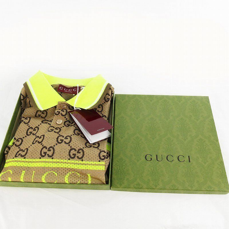 Gucci 24 XL GG Print All Over Pattern Logo Short Sleeve Mesh Polo Shirt T-shirt