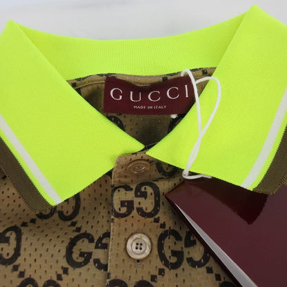 Gucci 24 XL GG Print All Over Pattern Logo Short Sleeve Mesh Polo Shirt T-shirt