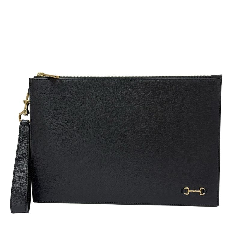 Gucci Clutch Bag Horsebit 700524 Black Leather