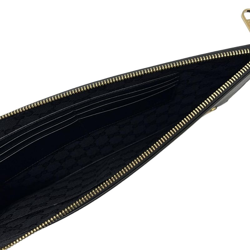 Gucci Clutch Bag Horsebit 700524 Black Leather