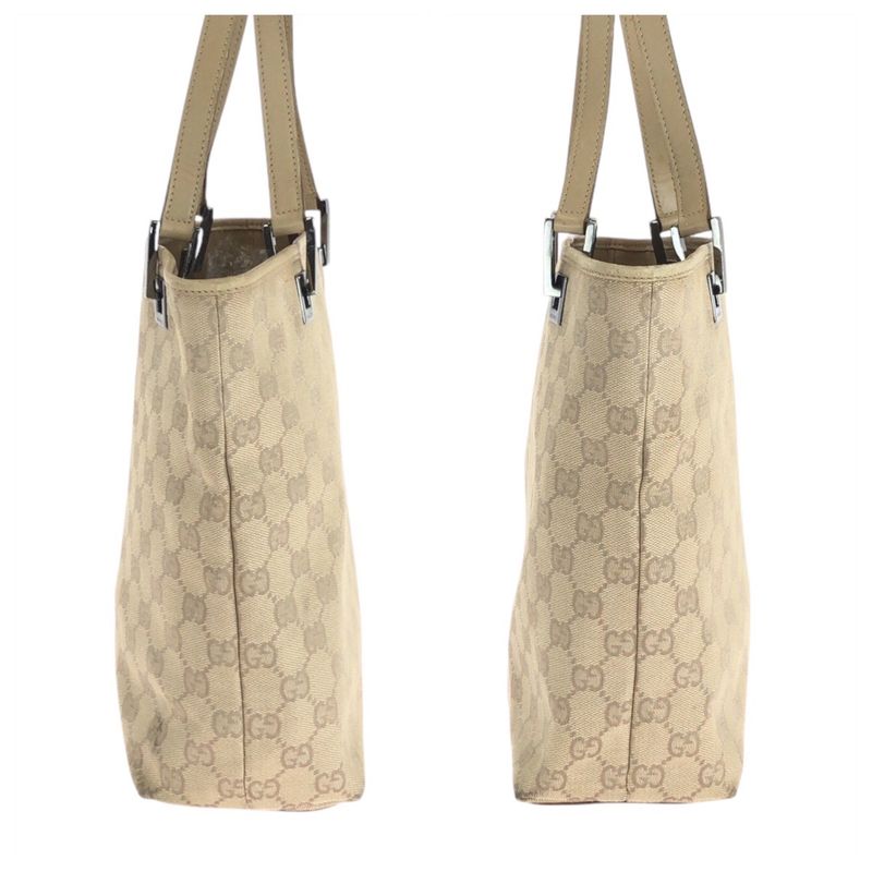 Gucci Beige Brown Silver Hardware GG Canvas Leather 31244 Tote Bag Shoulder Bag
