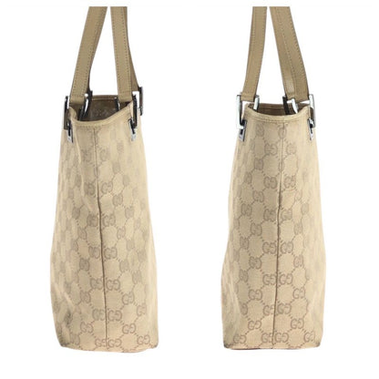 Gucci Beige Brown Silver Hardware GG Canvas Leather 31244 Tote Bag Shoulder Bag