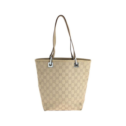 Gucci Beige Brown Silver Hardware GG Canvas Leather 31244 Tote Bag Shoulder Bag