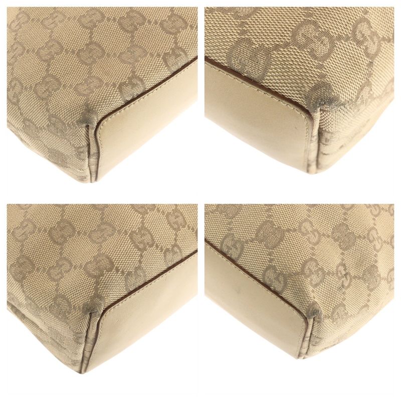 Gucci Beige Brown Silver Hardware GG Canvas Leather 31244 Tote Bag Shoulder Bag