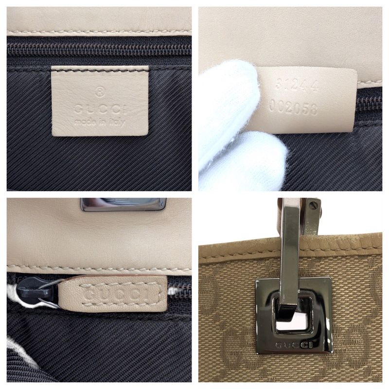 Gucci Beige Brown Silver Hardware GG Canvas Leather 31244 Tote Bag Shoulder Bag