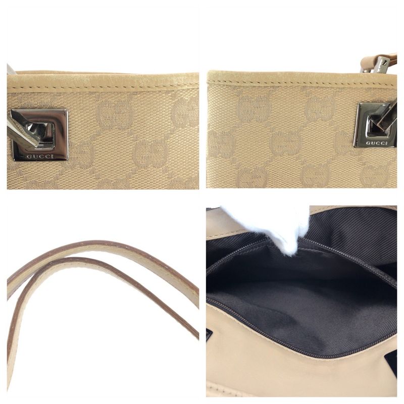 Gucci Beige Brown Silver Hardware GG Canvas Leather 31244 Tote Bag Shoulder Bag