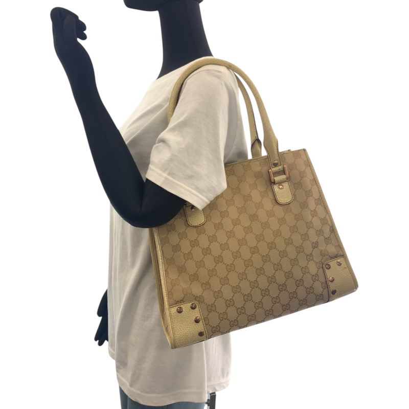 Gucci Beige Ivory GG Canvas 124260 Tote Handbag Shoulder Bag Women 506325