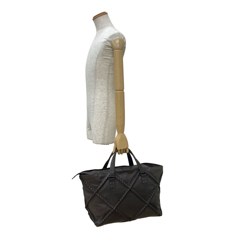 Bottega Veneta Intrecciato Leather Handbag Boston Bag Dark