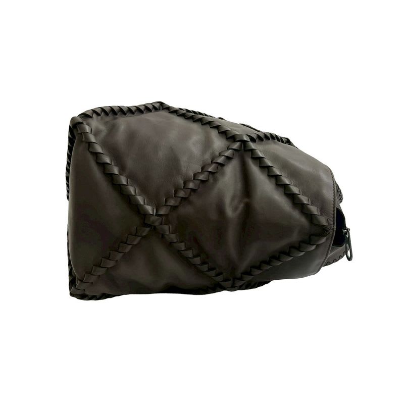 Bottega Veneta Intrecciato Leather Handbag Boston Bag Dark