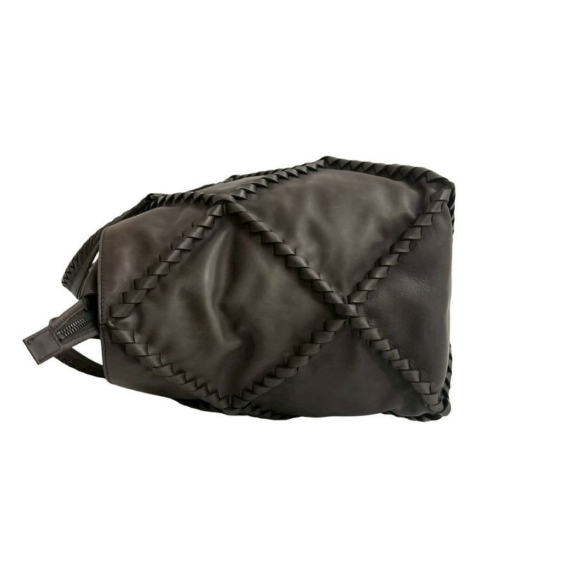Bottega Veneta Intrecciato Leather Handbag Boston Bag Dark
