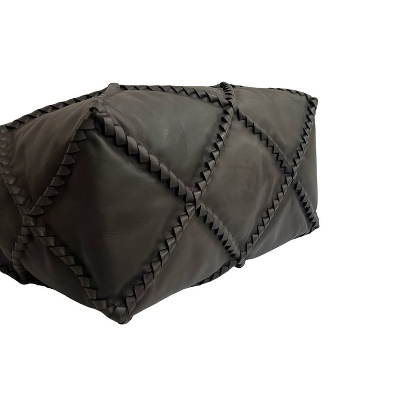 Bottega Veneta Intrecciato Leather Handbag Boston Bag Dark