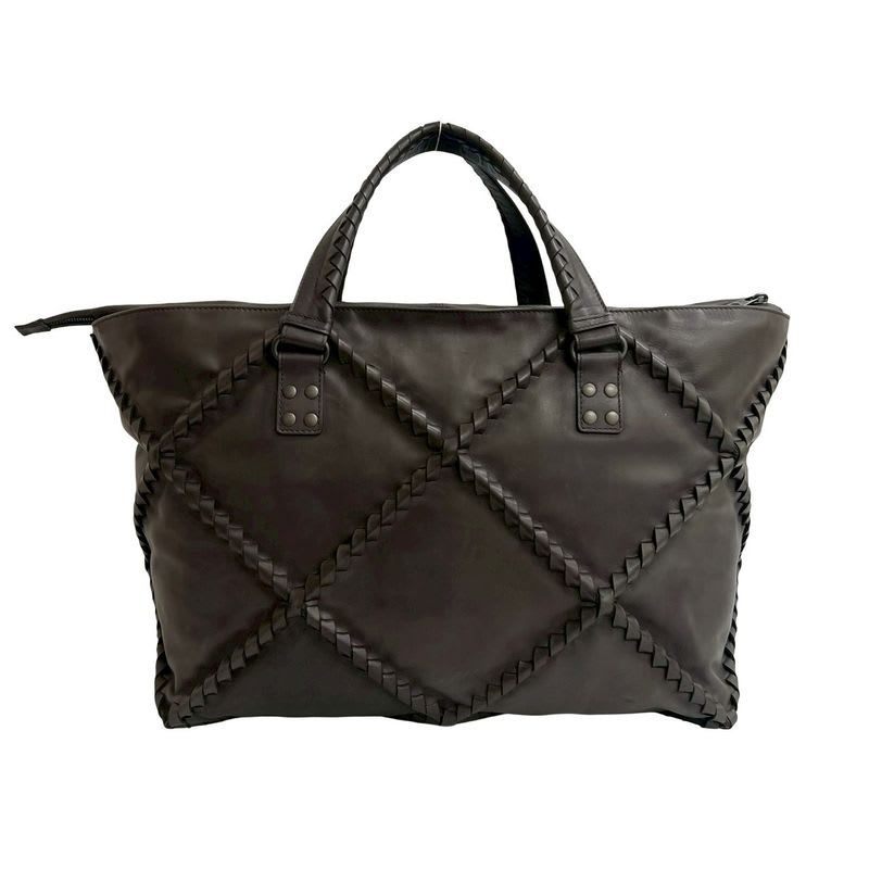 Bottega Veneta Intrecciato Leather Handbag Boston Bag Dark