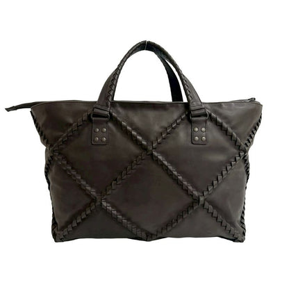 Bottega Veneta Intrecciato Leather Handbag Boston Bag Dark